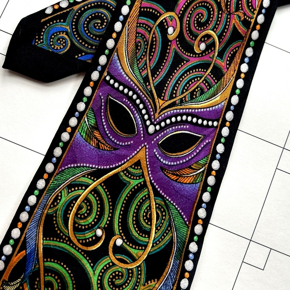 Andrea Mistretta 100% Silk Neck Tie Masquerade Mardi Gras 58" - Picture 5 of 6